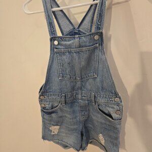 Cute distressed jean overall shorts!